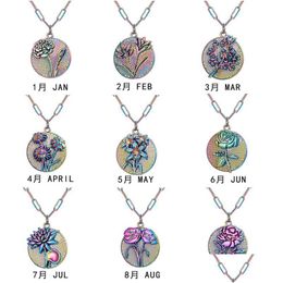 Pendant Necklaces 12 Month Coin Pattern Necklace Colorf Relief Flower Paper Clip Chain Clavicle Jewelry 20 Inches Drop Delive Dhgarden Dhudx