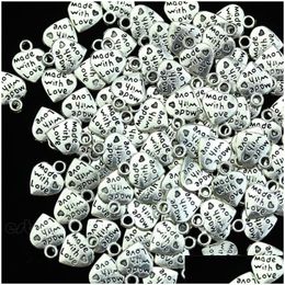Charms Lot 50 Sier Made With Love Cz Heart Pendants Necklace Beads Diycharms Drop Delivery Jewelry Findings Components Dhjrp