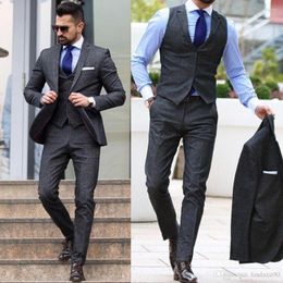 Men's Suits Men's Tweed Dark Gray 3 Piece Formal Slim Tuxedos Vintage Tailored Fit Man Suits(Jacket Pants Vest)