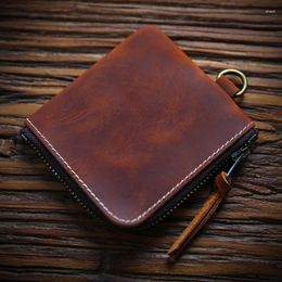 Wallets Genuine Leather Zipper Coin Wallet Men Wowen Mini Short Purse Card Holder Change Small Storage Money Bag Retro Gift