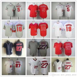 Movie Vintage 27 Mike Trout Baseball Jerseys Stitched 19 Andrelton Simmons 5 Albert Pujols Jersey Breathable Sport Red Grey White Pullover
