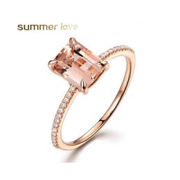 Cluster Rings Fashion Rose Gold 2Pcs Set Square Zircon Wedding Ring Women Creative Personality Inlaid Crystals Engagement Drop Deliv Dhhps