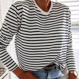 Women's Blouses Fashion Black And White Striped Blouse Shirt Casual Long Sleeve O-neck Soft Korean Ladies Women T-Shirt Autumn 2023