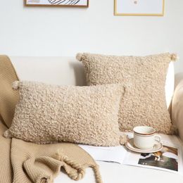 Pillow 1PC Soft Teddy Velvet Solid Pillowslip With Ball Nordic Sofa Set Bedroom Car Pillowcase Home Decor