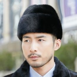 Men's Real Mink Fur Hat Whole Full Fur Hat Top Hat Headgear Outdoor Warm Cap