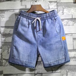 Men's Shorts 2022 Summer New Light Blue Denim Men Plus Size Loose Drawstring Short Tooling Jeans Male Brand Clothes Y2302
