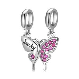 Charms Pendants Butterfly Pink Zircon Siercolor Bead Fit Charm Original European Bracelet For Jewelry Makingcharms Drop Deli Dhy6E