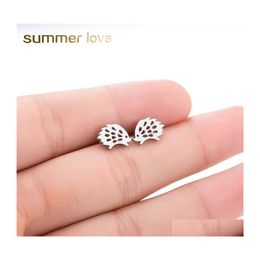 Stud Lovely Hedgehog Earrings For Girls Cute Fashion Animal Ear Jewellery Stainless Steel Sier Earing Drop Delivery Dhz2A