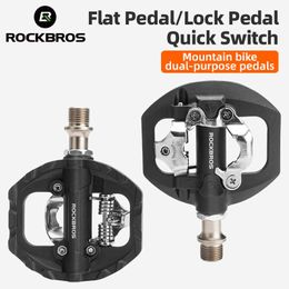 Bike Pedals ROCKBROS Bicycle Pedals Sealed Bearing Waterproof Anti-slip Flat Cleat Nylon One-piece Cycling Pedals SPD Road Bike Accessories 0208