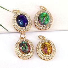 Pendant Necklaces 10Pcs Micro Pave CZ Vintage Necklace Gold Filled Crystal Oval Charm DIY Jewellery Accessories