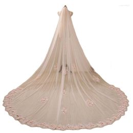 Bridal Veils Pink One Tier Wedding With Comb Lace Appliques Edge Custom Made Accessories Pretty Veil Cathedral Length