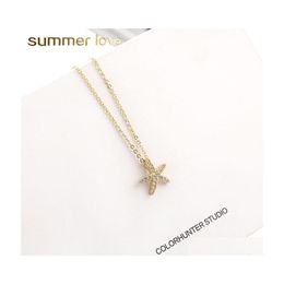 Pendant Necklaces Sweet Cz Starfish Necklace Earrings For Women Big Gold Star Copper Inlay Zircon Stud Fashion Jewellery Casual Access Dhtfc