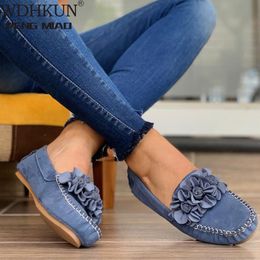 Dress Shoes Women Handmade Ethnic Flats Leather Flat Flower Moccasins Soft Bottom Loafers Slip on Ladies Loafer 230208