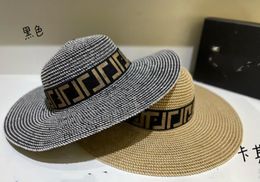 Quality Summer Designer Style Letter hats Strips Hand-woven Ladies Straw Hat