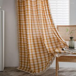 Curtain Yellow Girds Design With Green Tassel Semi Blackout Blind Divider Bohemian Window For Living Room & Bedroom Decor TJ7279