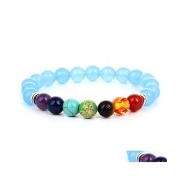 Beaded Strands 7 Chakra Reiki Healing Beaded Bracelets Stone Stretch Bracelet Adjustable Braided Bangles For Women Men Yoga Jewelry Dhhce