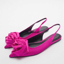 Dress Shoes TRAF 2022 Flower Flat Slingbacks For Women pointed toe Flat Shoes Autumn Pink Slippers Woman Casual Plus Size Flats Sandals T230208