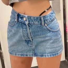 Irregular Denim Skirts Womens Clothing With Rhinestones Letter Fashion Design Short Dress Sexy Ladies Skirt Party