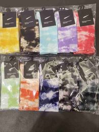 Fashion Brand Men's Cotton 100% Running Crew Socks Middle Tube Casual Breathable Sports For Men and Women Soft Sock Tie Dye