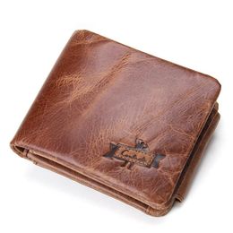 Genuine Crazy Horse Leather Men Wallets Vintage Trifold Wallet Zip Coin Pocket Purse Cowhide Leather Wallet For Mens GMW009316O