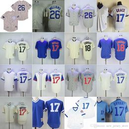 Movie Vintage 26 Billy Williams Baseball Jerseys 18 Ben Zobrist 17 Kris Bryant Grey White Blue All Stitched Breathable For Sport Fans Cool Base