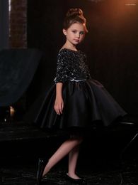 Girl Dresses Glitter Black Tulle Dress Knee Length Princess Flower Cute Baby Birthday Party Gown