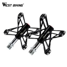 Bike Pedals WEST BIKING Bike Pedals 3 Bearings 9/16" MTB Road Bike Hollow Pedals Lightweight Magnesium Flat Outdoor Sports Bicycle Pedals 0208