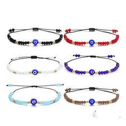 Link Chain Fashion Turkey Evil Blue Eye Bracelet Women Handmade Woven Rope Crystal Beads Friendship Bracelets Girl Birthday Party J Dhqo6