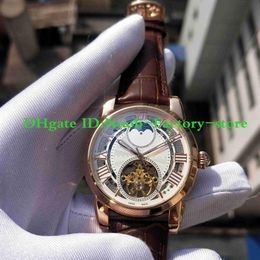 NEW Factory Pographs Men's Rose Gold Carving Case Automatic Hollow Movement Work Brown Leather Sport Wrist Watches Origina2389