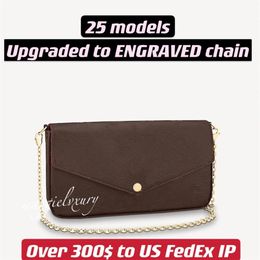 25 Models Multiple 3 in OneChain Wallets Whole Collection of Women Envelope Crossbody Ripples Imprinted Glossy Leather Classic Coa2060
