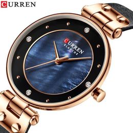 CURREN women watches Top leather strap wristwatch for women blue clock elegant Quartz ladies watch13232