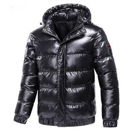 Men s Jackets Autumn Coat Windbreaker Fashion Male Cotton Warm Parka Shiny Down Hood Casual Outerwear Thermal Black Bomber Men 230207