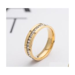 With Side Stones Lover Crystal Stainless Steel Rings For Men Women Wedding Band Ring Charm Gift Drop Delivery Jewellery Dhsct