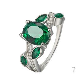 With Side Stones Emerald Ring For Women Fashion Gold Color Inlaid Green Zircon Wedding Rings Bridal Engagement Jewelry Drop Delivery Dhfm4