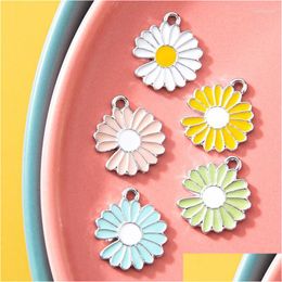 Charms 5Pcs 16X1M Enamel Daisy Flower For Necklaces Pendants Earrings Diy Colorf Mini Handmade Jewellery Finding Making Drop Dhmhq