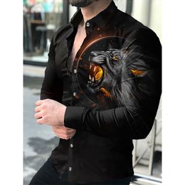 Mens Casual Shirts Luxury Social Men Turndown Collar Buttoned Shirt Tiger Print Long Sleeve Tops Clothing Prom Party Cardigan 230208