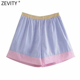 Women's Shorts Zevity Women Fashion 3 Colours Contrast Striped Casual Hot Bermuda Female Chic Elastic Waist Summer Pantalone Cortos Y2302