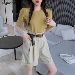 Women's Shorts Sets Women Fashion Belt Loose New Summer All-match Casual Outfits Streetwear Simple Breathable College Ladies Soft Teens Y2302