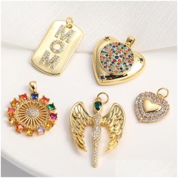 Charms Letter Heart Star Sun Geometric For Jewellery Making Supplies Real Gold Plated Pave Cz Bk Diy Earrings Neckalce Bracele Dhiwr