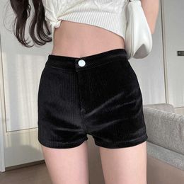 Women's Shorts Black Goth Pants High Waist Fashion Tight Sexy Stretch Y2K Corduroy Female Casual Spring Autumn Y2302