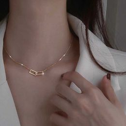 s Fashion Crysatal Pendant Golden Silver Color Square Design Women Simple Link Chain Geometric Lock Necklace 0206