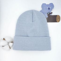 Hair Accessories Light Blue Warm Solid Colour Knitted Beanies Hat For Boys Girls