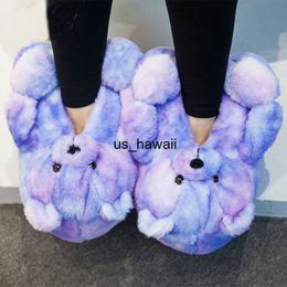 Dress Shoes Indoor Fluffy Bear Shoes for Women Furry Faux Fur Slides Cute Animal Winter Floor Shoes Female Fun Teddy Bear Plus T230208