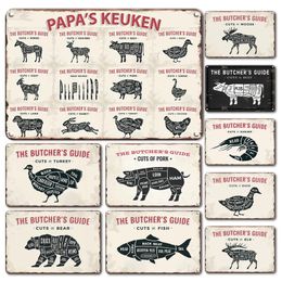 Vintage The Butcher Guide Tin Poster Metal Painting Retro Home Kitchen Decoration Accessories Shabby Chic Cut 's Animal Tin Signs 20cmx30cm Woo