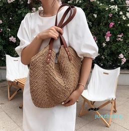 Evening Bags Summer Vacation Style Woven Tote Bag Female 2023 Solid Colour Straw Beach Large Capacity Shoulder 5626
