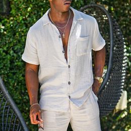 Men's Tracksuits Summer Men Hawaiian Shirts Sets Casual Solid Colour Short Sleeve Shirt Beach Shorts Fashion Mens 2 Piece Suits Ropa Hombre 230208