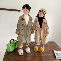 Tench coats Spring Fall Kids Fashion Trench Coat 27 Years Boys and girls Big Turndown Collar Long Windbreaker Children Outerwear 230208