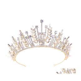 Tiaras Baroque Luxury Bridal Crystal Leaf Crowns Princess Queen Pageant Prom Pearl Veil Headband Wedding Hair Accessories 63 D3 Drop Dhwsy