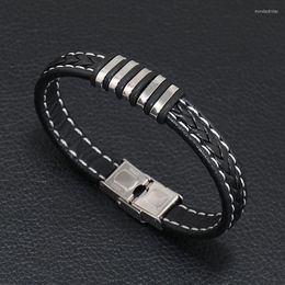 Charm Bracelets Original Design 21cm Stainless Steel Black Brown Leather Bracelet Handwoven Simple Narrow Gift Matching Men's