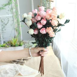 Decorative Flowers 6 Heads PE Foam Rose Artificial Flower Home Decor Imitation Fake For Garden Plant Desk Hand-Holding